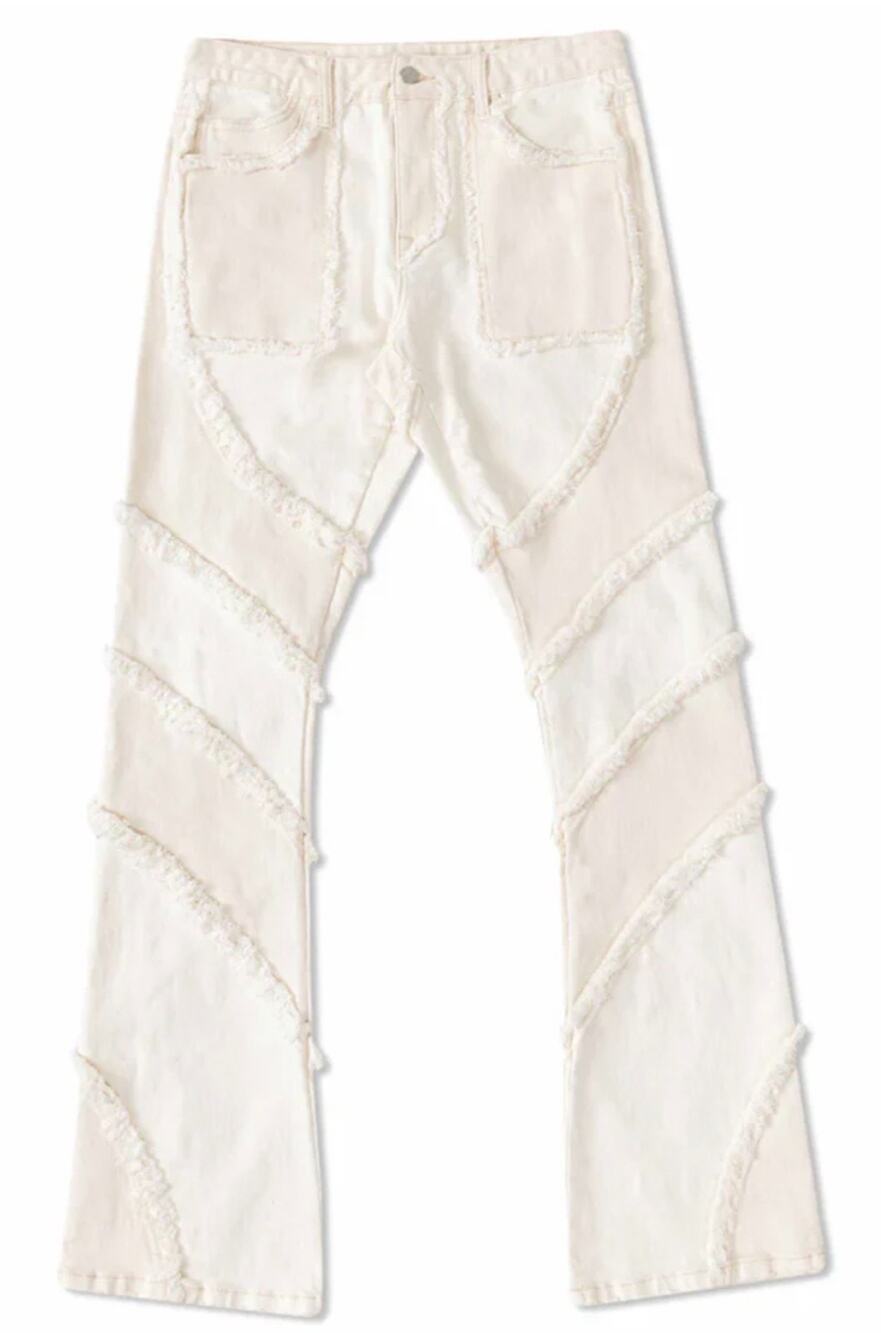 Men’s First Row Cream Jeans Utility Denim Frayed Cut & Sewn 30x35 dwntwn LA